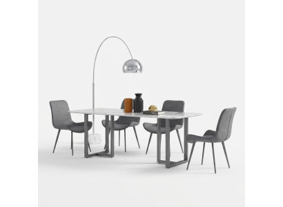 Design Esszimmer Gruppe Tisch + 4 Stühle Sitz Polster Deko Garnitur Tische