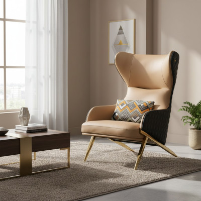 Sessel Relax Leder Lounge Club Polster Design Couch Sofa Sitzer Luxus Beige Neu