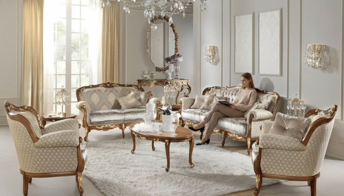 Italienische Möbel Sofa Garnitur Gruppe Klassische Sitz Massivholz