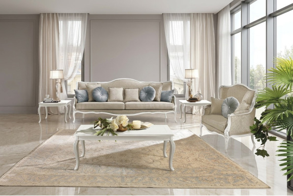 Italienische Möbel 3 Sitzer Klassische Barock Rokoko Sofa Textil Stoff Couch Neu