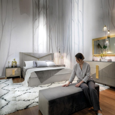 Schlafzimmer Bett 2x Nachttisch Betten 3tlg. Set Polster Italienische Möbel neu