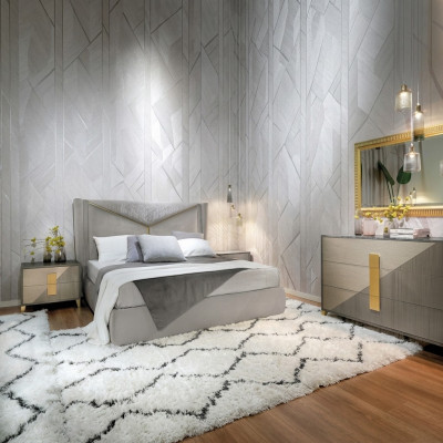 Schlafzimmer Bett 2x Nachttisch Betten 3tlg. Set Polster Italienische Möbel neu