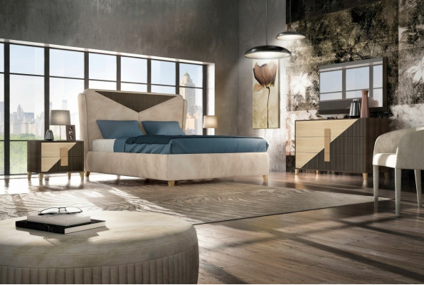 Bett Nachttisch Kommode 4 tlg. Schlafzimmer Set Design Modern Luxus Betten Neu