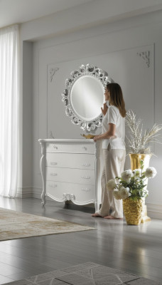 Klassische Schlafzimmer Kommoden 2tlg. Set Barock Rokoko Kommode + Spiegel Neu