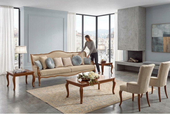 Sofagarnitur 6tlg. Klassische Möbel Sofa Sessel Beistell Tisch Couchtisch Holz