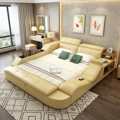 Multifunktions Bett Luxus Design Leder Betten Doppel Deko Regal 180x200cm
