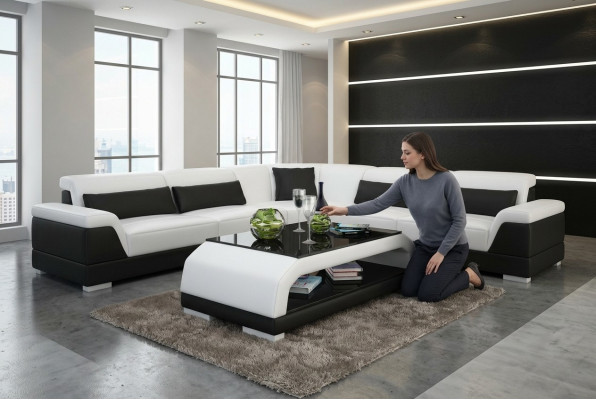 Couchtisch Leder Glastisch Design Tisch Sofa Beistell Couch Tische Farbe wählbar