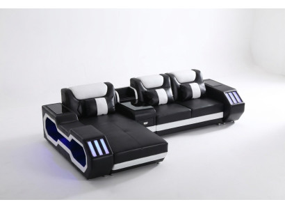 Sofa LED Beleuchtete Ecksofa Wohnzimmer Leder Couch Sitz Polster