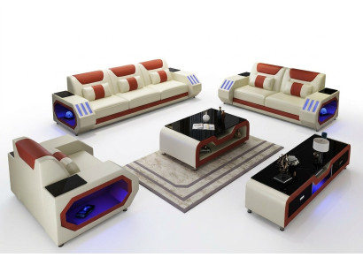 Ledersofa Couch Sofa Garnitur 3+1+1 - Beleuchtete Designer Couchen Neu