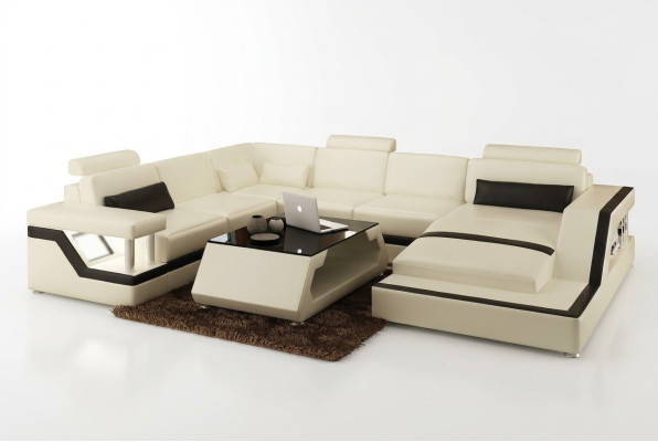 Beleuchtete Wohnzimmer Ecksofa Polster Eck Sitz Garnitur Leder Couchen