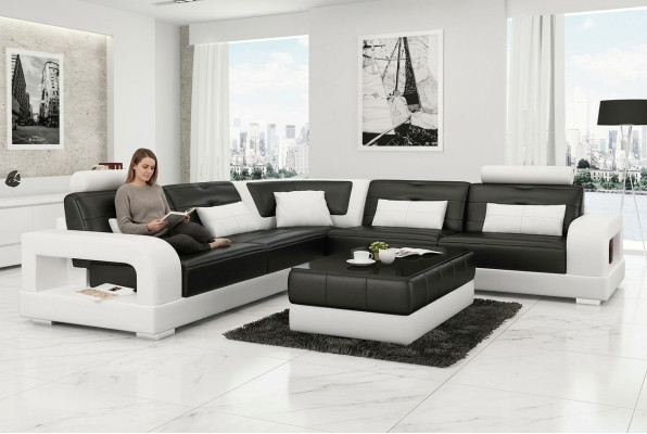 Ledersofa Ecksofa + Couchtisch Garnitur Polster LForm Sofa Design