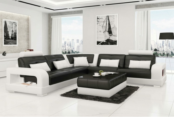 Ledersofa Ecksofa + Couchtisch Garnitur Polster LForm Sofa Design