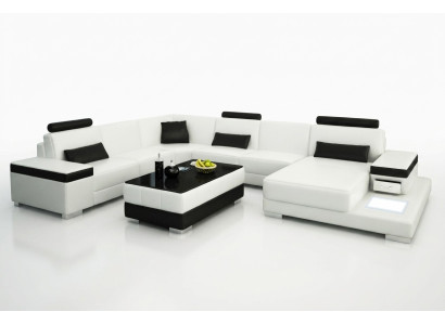 Ledersofa Designer Sofa U Form Wohnlandschaft Couch Polster Deko Ecksofa