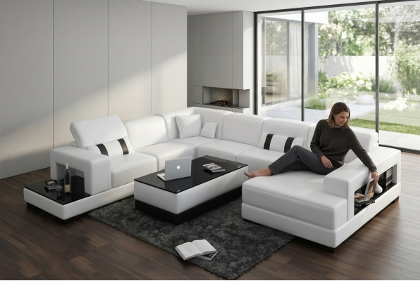 Ecksofa Sofa Couch Polster Deko Wohnlandschaft Leder Eck Sofas Garnitur