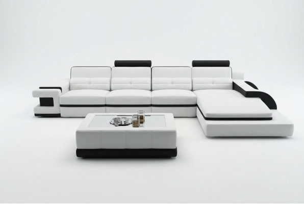 Ecksofa L-Form Sofa Couch Design Grau Polster Leder Modern Beleuchtete