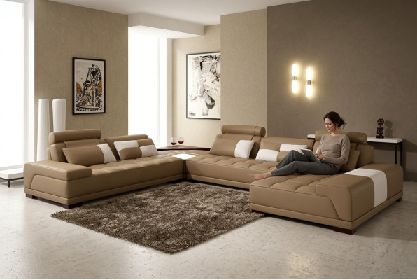 Ecksofa Ledersofa Polster Wohnlandschaft Couch Sofa Eckgarnitur UForm