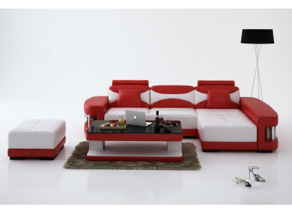 Ledersofa Ecksofa Hocker Garnitur Polster LForm Couch Sofa Design