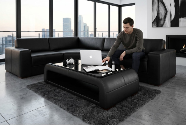 Sofatisch Design Tisch Wonzimmer Glas Leder Dekorative Couch Beistell Sofa