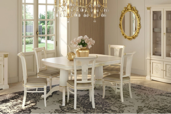 Ess Gruppe Zimmer Stuhl Tische Set 4 Stühle + Tisch Möbel Massivholz Sitz Polster Neu