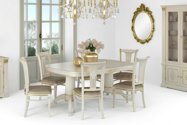 Ess Gruppe Zimmer Stuhl Tische Set 4 Stühle + Tisch Möbel Massivholz Sitz Polster Neu