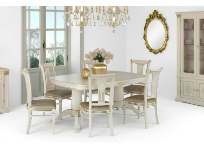 Ess Gruppe Zimmer Stuhl Tische Set 4 Stühle + Tisch Möbel Massivholz Sitz Polster Neu