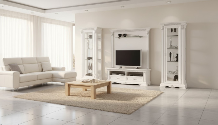 Klassische Wohn Wand Wohnzimmer Vitrine Sideboard RTV Regal Wände Schrank 4tlg. Massivholz