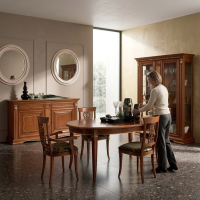 Esszimmer Komplett Tisch Anrichte 4x Stuhl Set Vitrine Barock 7tlg. Massivholz