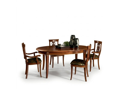 Klassisches Esszimmer Set Ovaler Tisch 4 Stühle Sessel Gruppe Garnitur Set Neu Massivholz