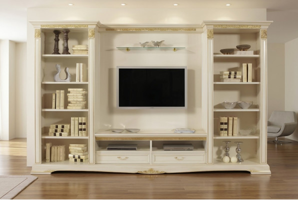 Wohnwand TV-Wand Massivholz Stil Klassische Italienische Wohnzimmer Möbel