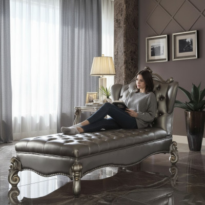 Chaiselongues Chesterfield Liege Chaise Leder Sofa Relax Silber Barock