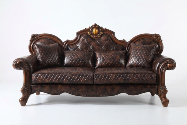 Geschnitzte Barock Wohnzimmer Möbel Sofa Leder Couch Dreisitzer Sitz