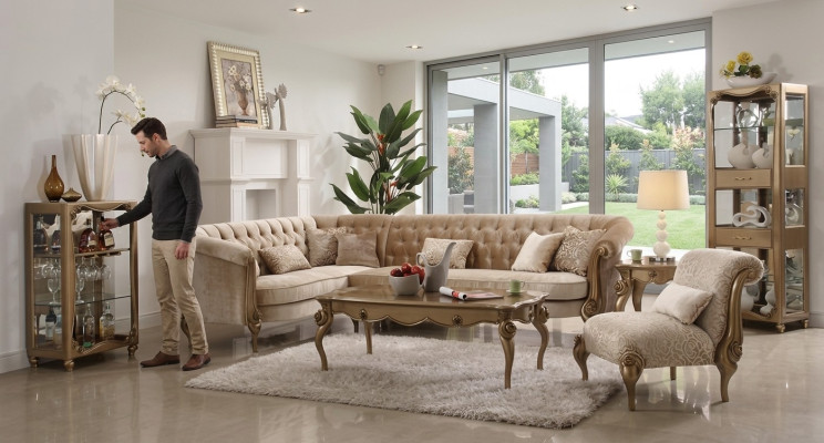 Ecksofa L-Form Sofa Couch Design Couchen Polster Textil Sofa Garnitur Holz Sofas