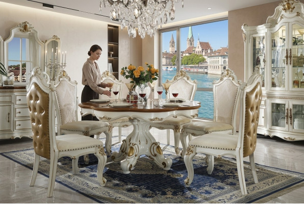 Königliche Esszimmer Garnitur Barock Rokoko Stil - Tisch & 8x Chesterfield Stühle