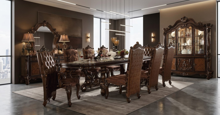 Klassischer Esstisch Holz Esszimmer Garnitur 8x Stühle Designer Set