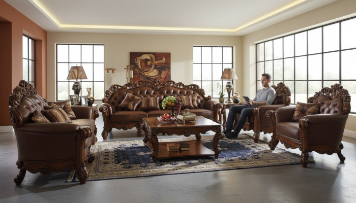 Ledersofa Sofagarnitur Set Garnitur Couch Gruppe Chesterfield Sofa Barock
