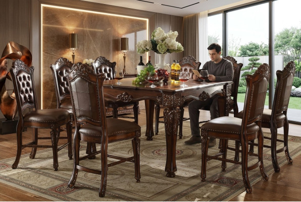 Designer Esszimmer Möbel Rechteckiger Holz Tisch x8 Stühle 9tlg. Set