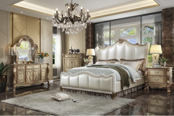 Chesterfield Set 3tlg. Garnitur Bett + 2x Nachttische Barock Stil Schlafzimmer