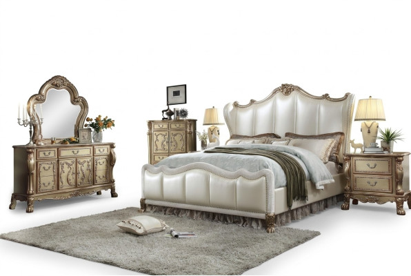 Chesterfield Set 3tlg. Garnitur Bett + 2x Nachttische Barock Stil Schlafzimmer