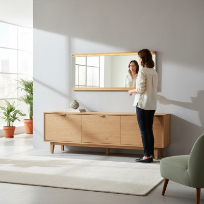 Spiegel Wandspiegel designer Dielen Wohnzimmer Bad Holz Glas design 151x70cm xxl