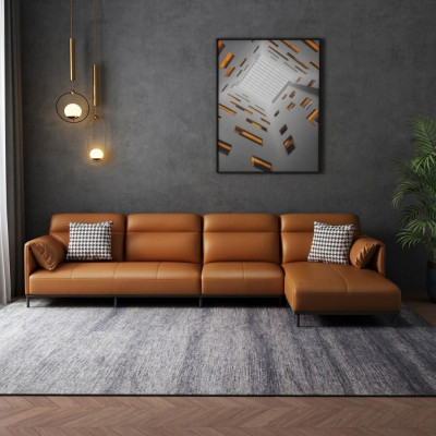 Ledersofa Couch Wohnlandschaft Garnitur Design Modern Sofa Ecksofa L-Form Orange