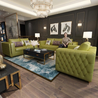 Wohnlandschaft Sofagarnitur 3+2+1 Sitzer Ledersofa Couch Garnitur Chesterfield