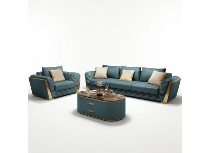 Sofa 3 Sitzer Wohnlandschaft Sofas Couch Polster Garnitur Stoff Modern Leder