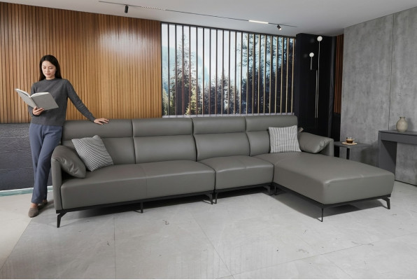 Ecksofa L-Form Wohnlandschaft Sofa Couch Polster Ecke Garnitur Graues Ledersofa