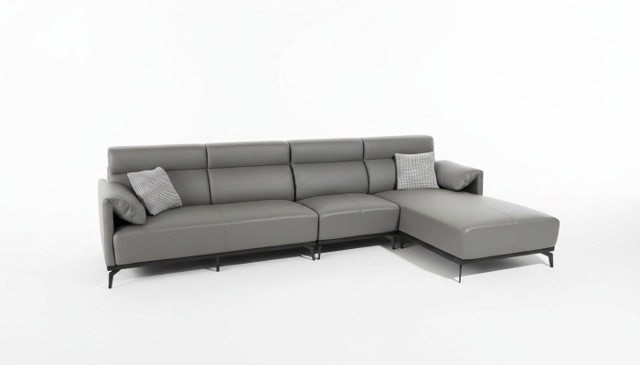 Ecksofa L-Form Wohnlandschaft Sofa Couch Polster Ecke Garnitur Graues Ledersofa
