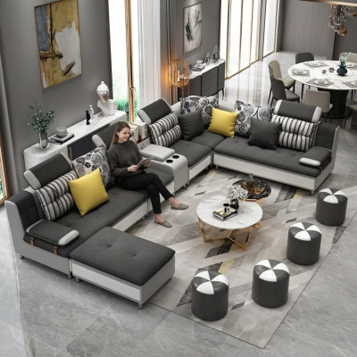 Ecksofa U-Form Wohnlandschaft Sofa Couch Polster Garnitur Stoff Sofas Leder Neu