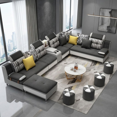 Ecksofa U-Form Wohnlandschaft Sofa Couch Polster Garnitur Stoff Sofas Leder Neu