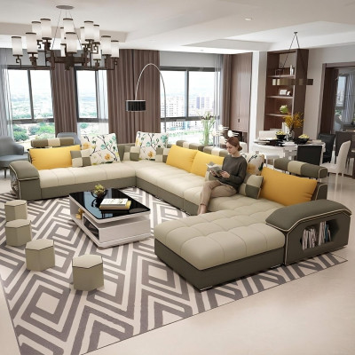 Ecke Ecksofa U-Form Wohnlandschaft Sofa Couch Garnitur Polster Stoff Sofas Leder