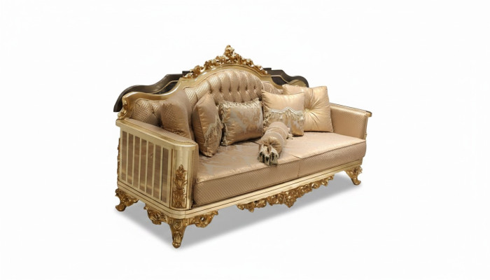 Luxus Sofa 3 Sitzer Textil Sofa Gold Design Möbel 3er Chesterfield Polster Neu