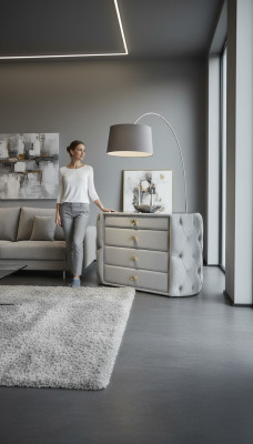 Kommode Grau Textil Kommode mit 4 Schubladen Holz Schubladenschrank Kommode Neu