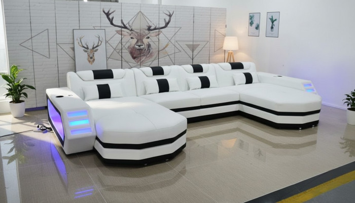Ledersofa Sofa Modernes Polster Leder Wohnlandschaft Design Ecksofa Couch Weiß